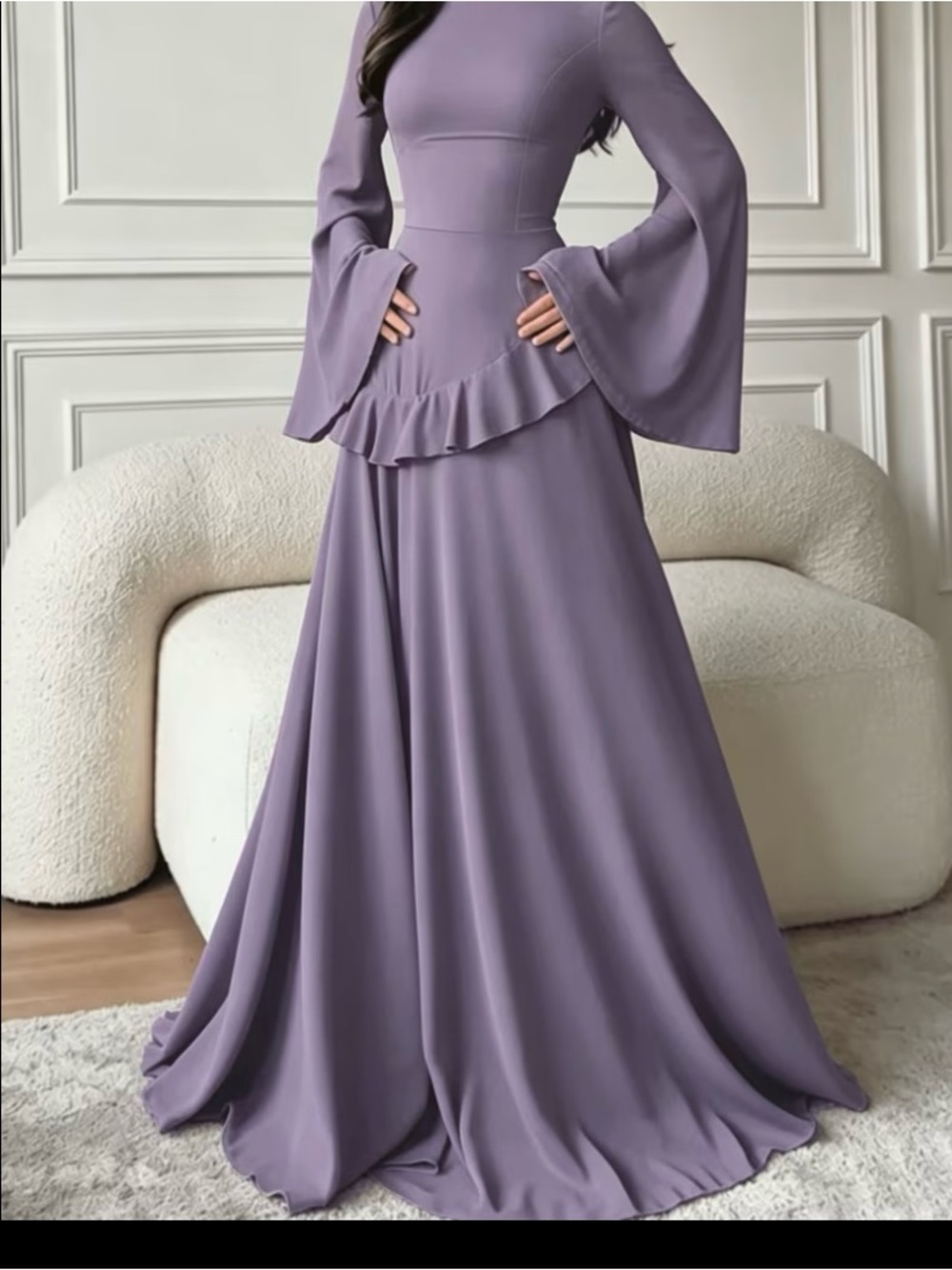 Elegant Lavender Maxi Dress with Bell Sleeves